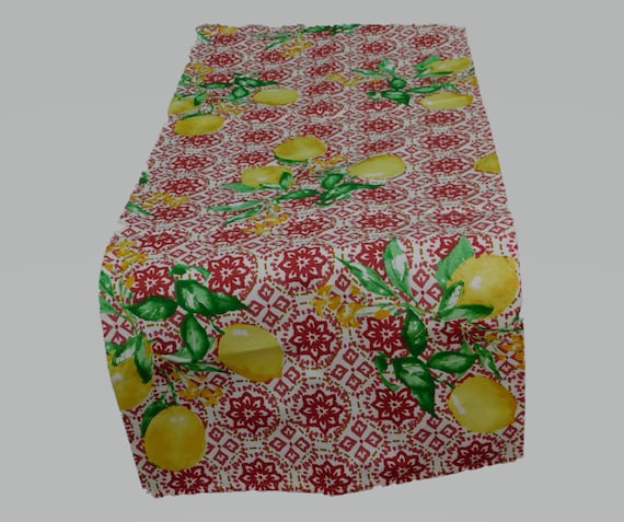 Red Lemon Cotton Acrylic Coated French Provencal Easy Clean Runner