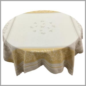 Cannet Olive Beige/Yellow Jacquard Woven French Tablecloth 100% Cotton 58x58 square