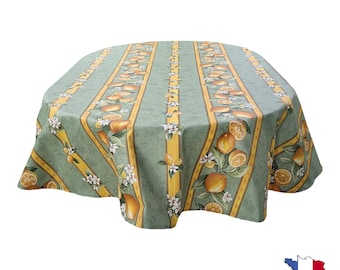 Citron Oval Acrylic Coated Tablecloth Green