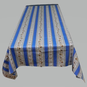 LaCerise Blue/White French Provencal Acrylic Coated Stripe Design Tablecloth
