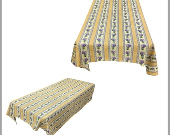 Lavender Nouveau French Provencal Acrylic Coated Tablecloth Stripe Pattern Yellow