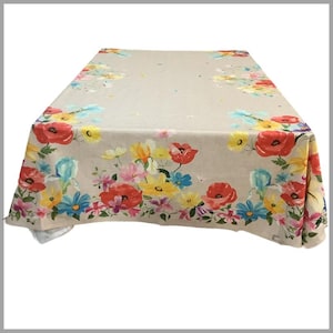 Garden Party Beige French Provencal Acrylic Coated Tablecloth.  Easy Care Simply wipe with soft sponge