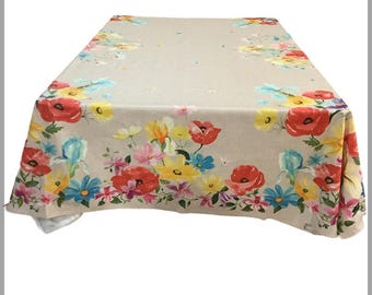 Garden Party Beige French Provencal Acrylic Coated Tablecloth.  Easy Care Simply wipe with soft sponge
