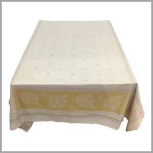 Cannet Lavender Beige/Yellow Jacquard Woven French Tablecloth 100% Cotton size 58x96 rectangle