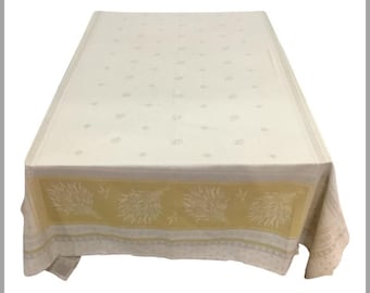 Cannet Lavender Beige/Yellow Jacquard Woven French Tablecloth 100% Cotton size 58x96 rectangle