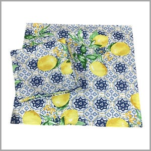 Blue Lemon 100% Cotton Napkin  Made in USA using French Fabric in Lancaster County, PA
