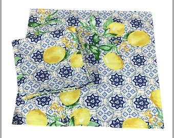 Blue Lemon 100% Cotton Napkin  Made in USA using French Fabric in Lancaster County, PA