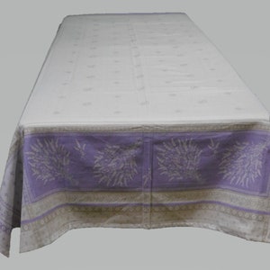 Cannet Lavender Beige/Purple Rectangle Jacquard Woven French Tablecloth 100 percent cotton 58x98