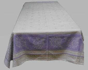 Cannet Lavender Beige/Purple Rectangle Jacquard Woven French Tablecloth 100 percent cotton 58x98