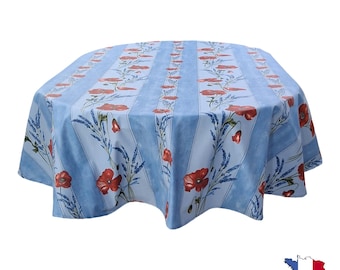Poppy Light Blue Oval Acrylic Coated Tablecloth