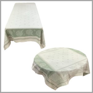 Cannet Lavender Beige/Green Jacquard Woven French Tablecloth  100% Cotton