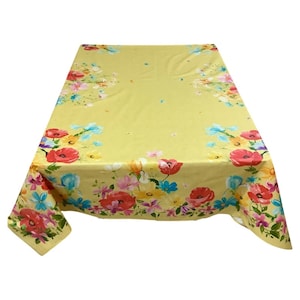 Garden Party Yellow French Provencal Acrylic Coated Easy Care Tablecloth