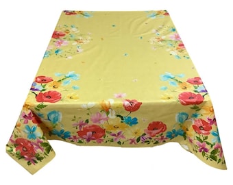Garden Party Yellow French Provencal Acrylic Coated Easy Care Tablecloth
