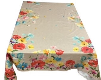 Garden Party Beige French Provencal Acrylic Coated Tablecloth.  Easy Care Simply wipe with soft sponge