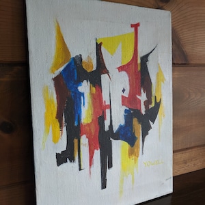 Mid century vintage Original Christopher Yowell signed abstract art painting acrylic on canvas