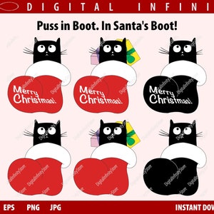 CAT in BOOT Svg, GIFT in Bag Svg, Santa&#39;s Boot Svg, Files for Cricut