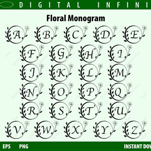 FLORAL MONOGRAM SVG Archivos para Cricut, Letras del alfabeto Imágenes prediseñadas