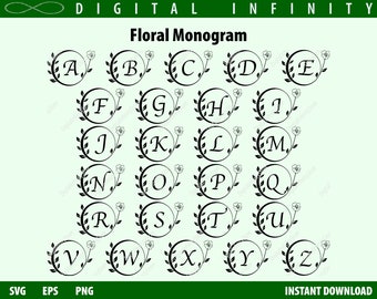 FLORAL MONOGRAM SVG Files for Cricut, Alphabet Letters Clip Art