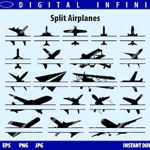 SPLIT AIRPLANE SVG, Split Aircraft Svg, Split Plane Svg, Split Military Plane Svg, Split Biplane Svg, Split Jet Plane Svg, Files For Cricut