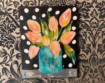 Original Painting- Funky Tulip Canvas- Padgettcovidart