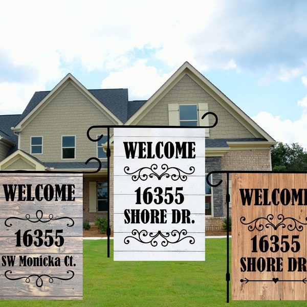 Welcome Address Garden Flag, Outdoor Personalized Yard Decor with Street Number, New Home Gift