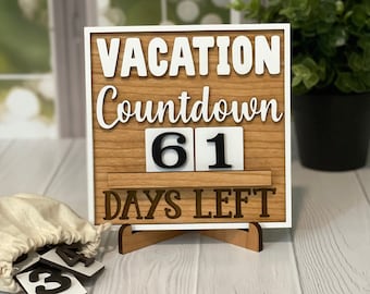 Vacation countdown wood sign - travel planner one year countdown - Family Trip Countdown calendar - Vacation Gift for kids- Get away tracker