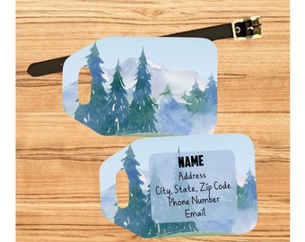 Watercolor Mountain Luggage Tag,  Personalized scenic Suitcase Tag, Custom Colorful ID Bag Tag, Gift for Travelers, Backpack ID Tag, Purse