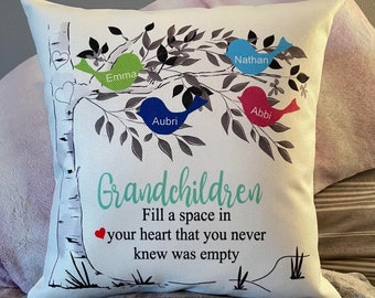 Personalized Grandchildren pillow cover with grandkids names - Custom throw pillow for Grandparent - Family Tree Gift for Grandma -Nana gift