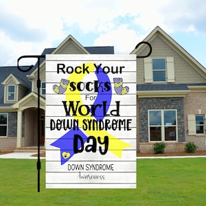 Down Syndrome Awareness Garden Flag: Rock Your Socks Ribbon Yard Sign