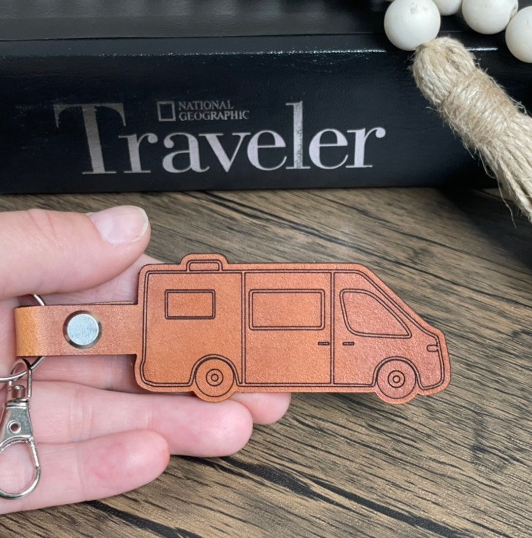 Custom Class B Camper Van Leather Keychain, Personalized Sleeper Van