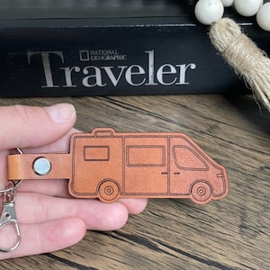 Custom Class B Camper Van leather keychain, Personalized Sleeper van Motorhome key chain, High roof van key fob, home on wheels, Van living