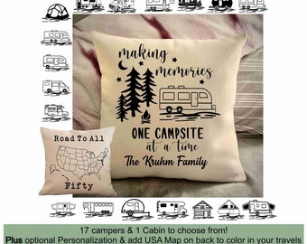 Custom Camping Pillow Cover, Personalized RV Decor, Travel Keepsake