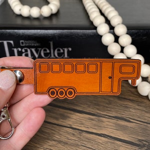 Custom horse trailer leather keychain, Personalized converted horse trailer camper, horse trailer accessories, horse lover gift key chain