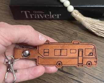 Custom RV motorhome leather keychain, Personalized motor home class A camper key chain, bus type RV, luxury travel Motor coach camping, gift