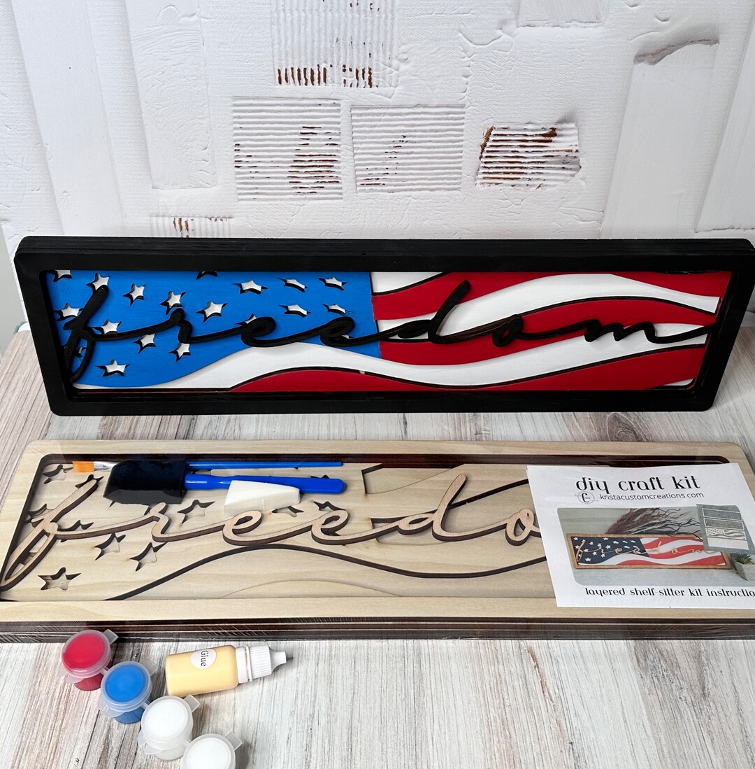 American USA Flag DYI Wood Paint Kit, Freedom Patriotic Multi-layer Sign, Everything Included ...