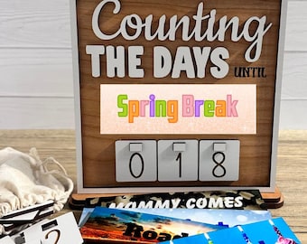 Spring Break Countdown Sign with Interchangeable Plates for Vacations, Holidays, Seasons, Home Decor