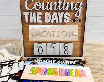 Vacation Countdown Sign All Occasions, Holiday & Event Count down Calendar with Interchangeable Plates