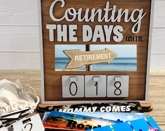 Retirement Countdown Sign with Swappable Plates for Events, Holidays, Seasons, Home Decor