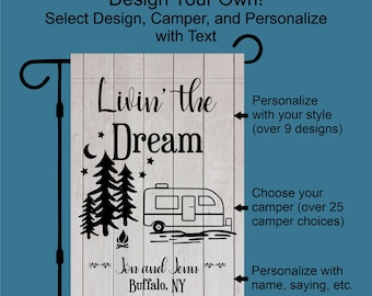 Personalized Camper Garden Flag, Camping Decor, Custom Trailer Campsite Outdoor Gift