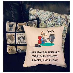 Custom pillow cover fathers day gift - TV Remote control holder - Dad pillow with pockets - Pillow Funny gift - TV remote pillow pocket