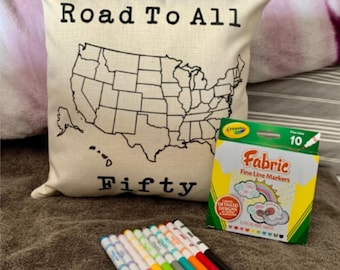 USA Map Travel Pillow Cover – Road Trip Keepsake