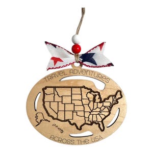 Personalized USA Travel Map Ornament,  United States Adventure Tracker, Mark Where You Have Been