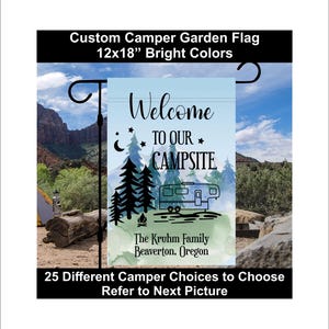 Camping Flag, Campsite Sign, Personalized Camper Garden Flag, Camper Sign, Camper Décor, RV Travel Gift, Camping Welcome Flag, Camper Flag