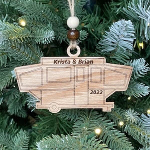 Custom popup tent Trailer Holiday tree ornament, Personalized pop-up truck camper Christmas decor,  pop up weekend travel, glamp camper gift