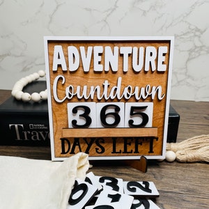 Adventure Countdown wood sign - one year countdown - travel planner  - Family Trip calendar - Vacation Gift for kids- Get away tracker