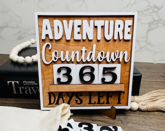 Adventure Countdown wood sign - one year countdown - travel planner  - Family Trip calendar - Vacation Gift for kids- Get away tracker