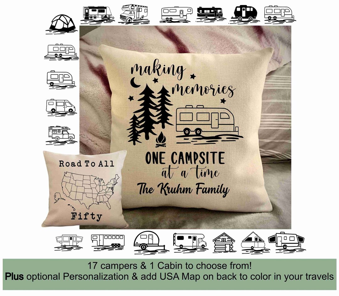 Custom Camping Pillow Cover, Personalized Camper Pillow Case, RV Travel Decor, Gift for Camper