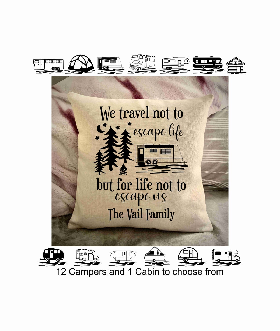 Custom Campground Pillow Cover Personalized Camper Trailer Etsy