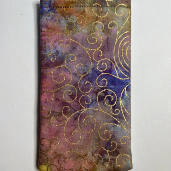 Pastel Rainbow Batik with Gold Scroll Eyeglass Case