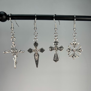 Silver Toned and Rhinestone Crosses: Rose, Dagger, Gothic, Iron